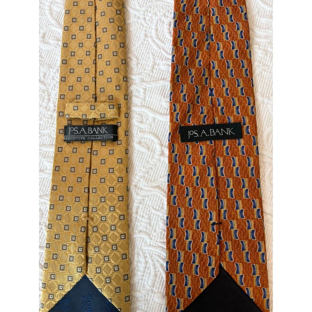 Jos A Bank Executive Collection Silk Tie Bundle Gold &‎ Rust Geometric Mens Ties